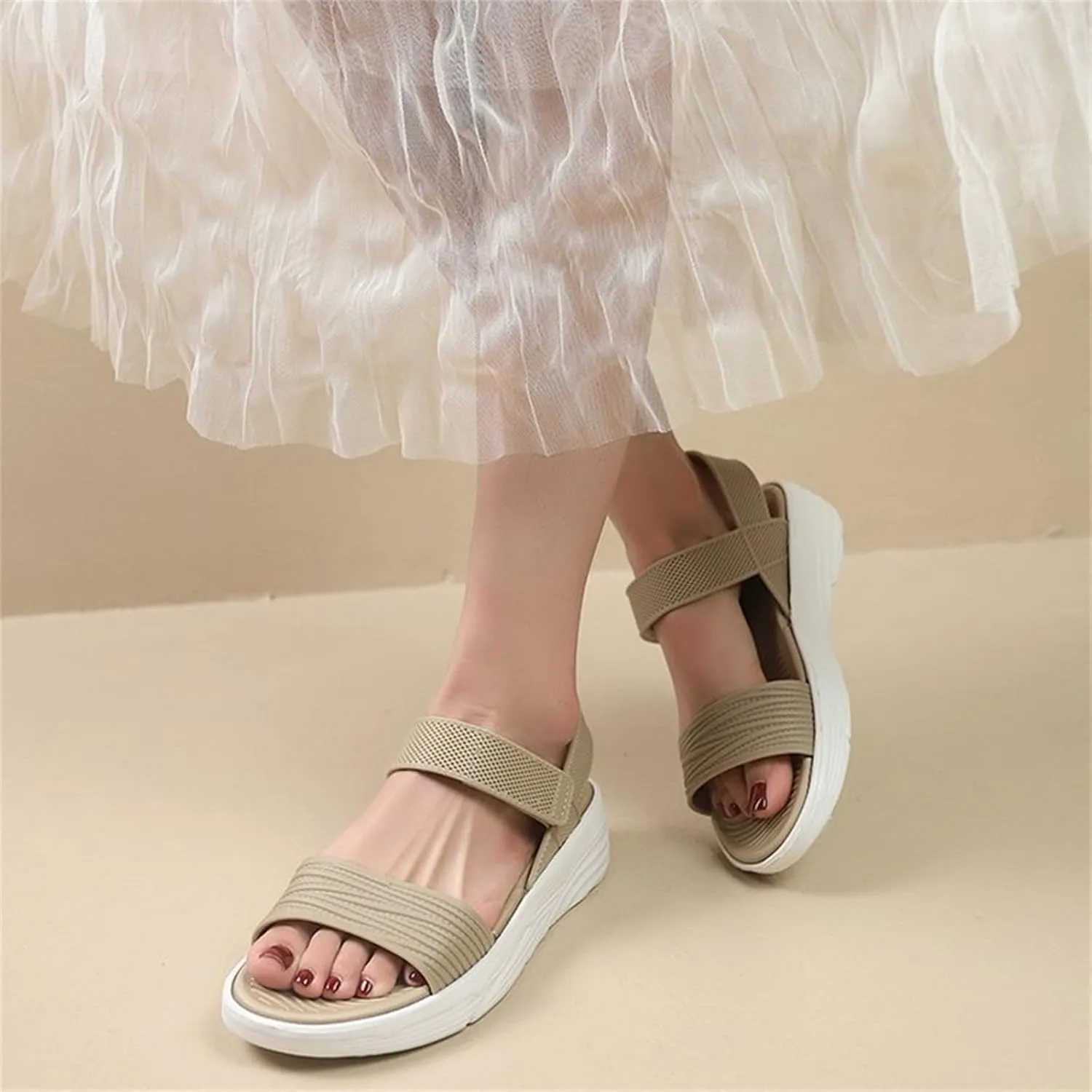 Women's Platform Slide Sandals with Elastic Strap Wide Width Lightweight Walking Sandals 2025 Summer Dressy Slip On Dress Shoes