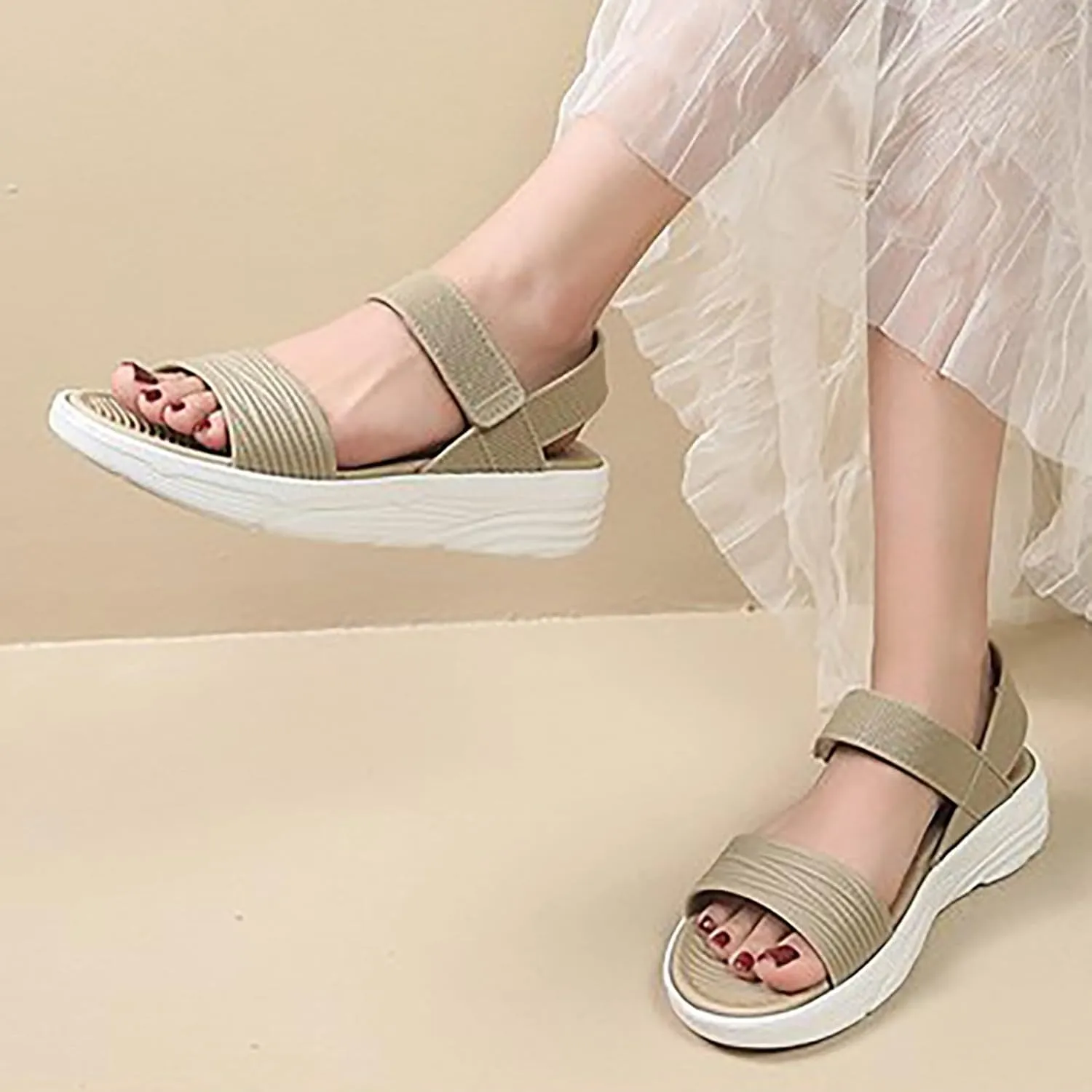Women's Platform Slide Sandals with Elastic Strap Wide Width Lightweight Walking Sandals 2025 Summer Dressy Slip On Dress Shoes