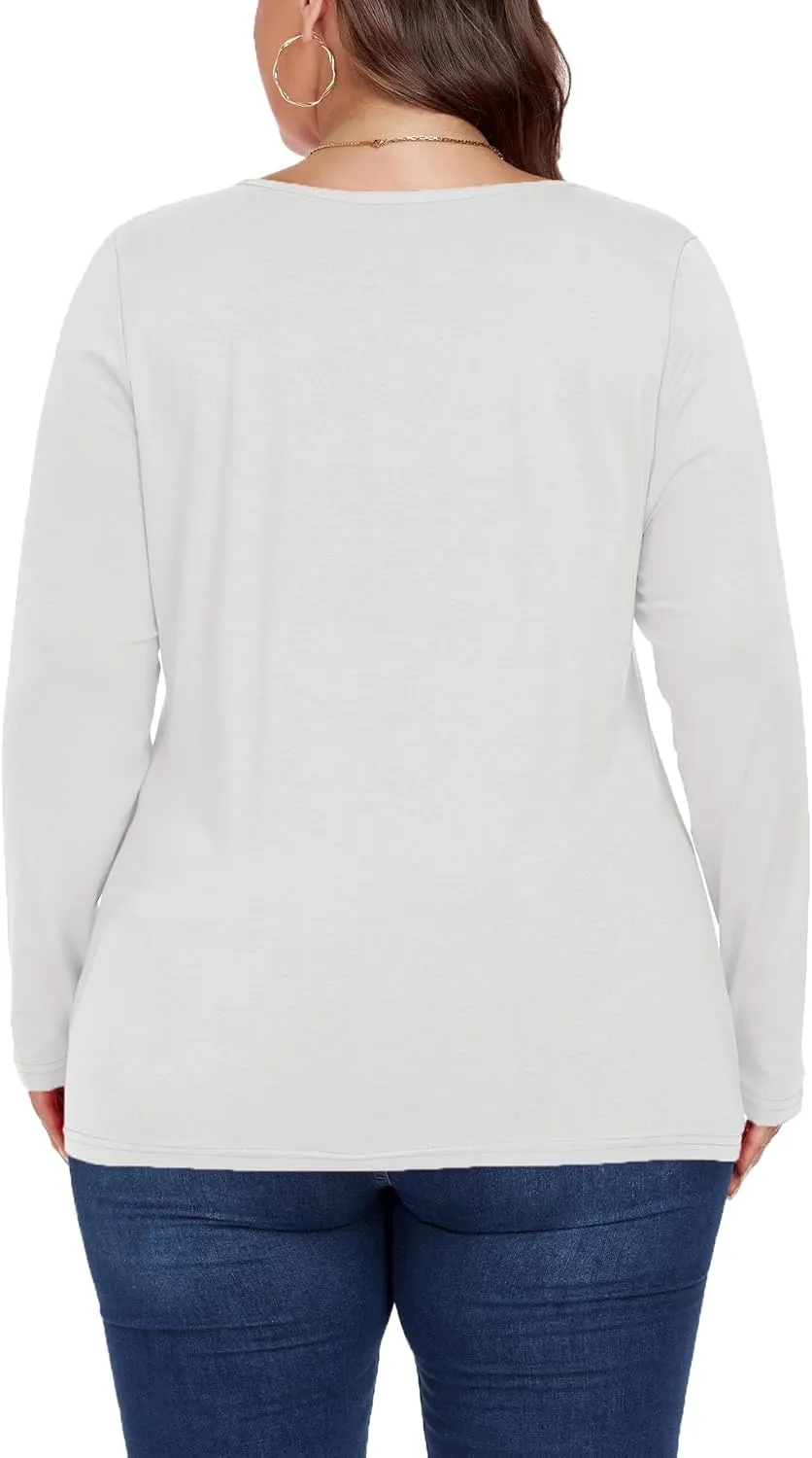 Women's Plus Size Long Sleeve U Neck Tunics Tops Casual Loose Fit T Shirt Blouse