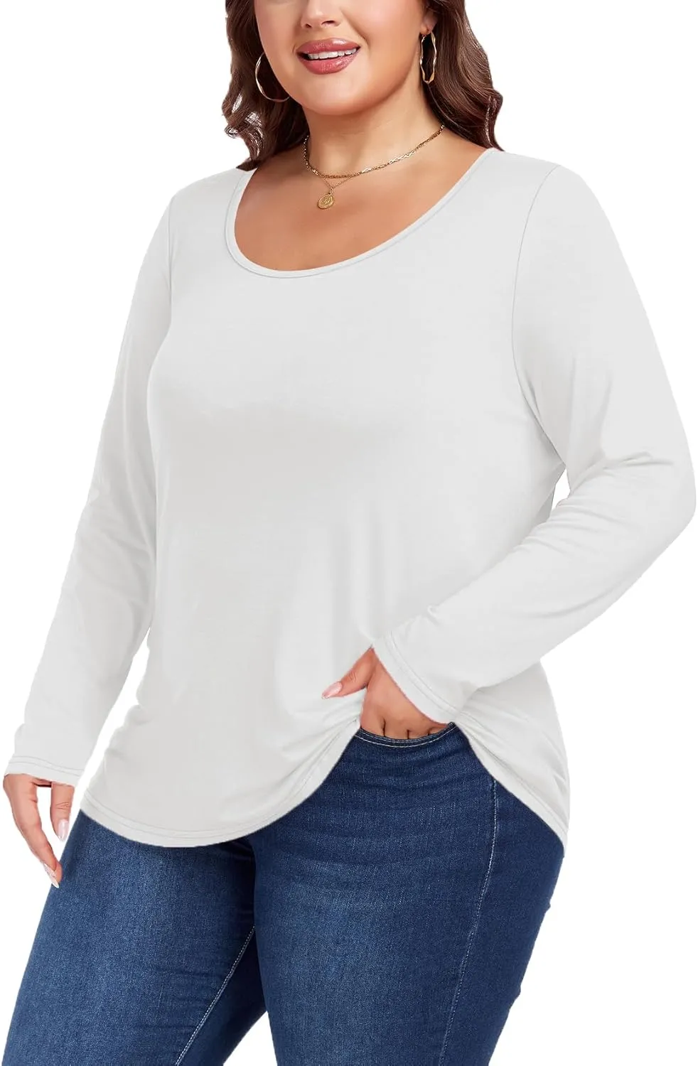 Women's Plus Size Long Sleeve U Neck Tunics Tops Casual Loose Fit T Shirt Blouse