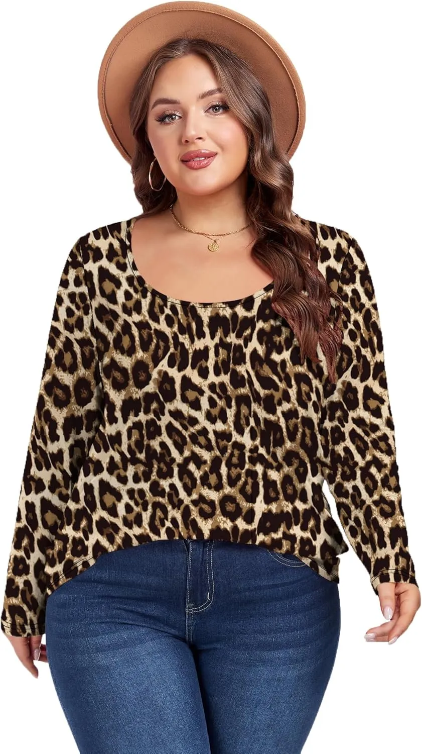 Women's Plus Size Long Sleeve U Neck Tunics Tops Casual Loose Fit T Shirt Blouse