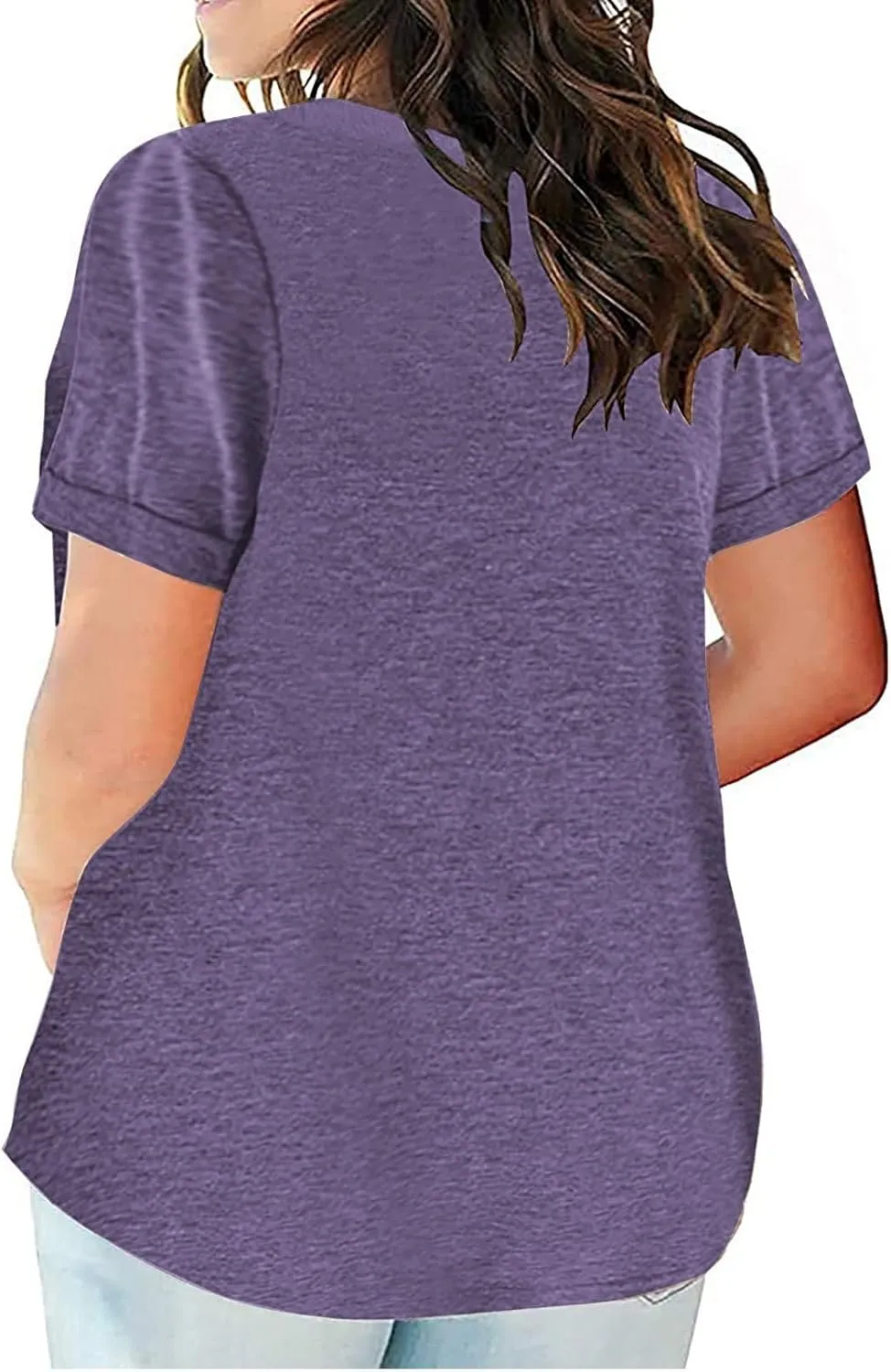 Women's Plus Size Tops Loose V-Neck Short Sleeve Blouse Solid Casual Loose Summer Shirt T-Shirts Basic Tunics
