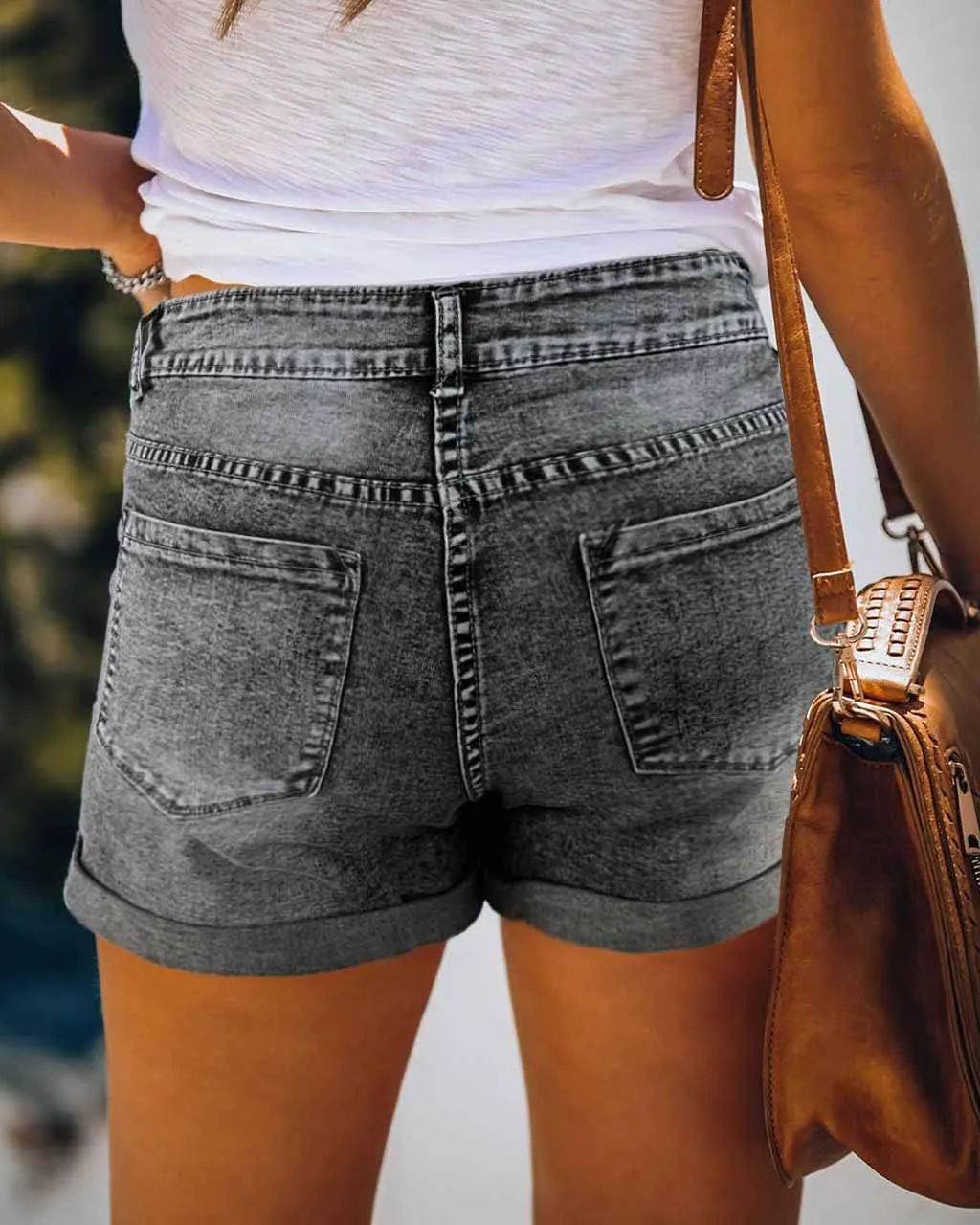 Women's Ripped High Waisted Denim Shorts Stretchy Cuffed Hem Jean Shorts
