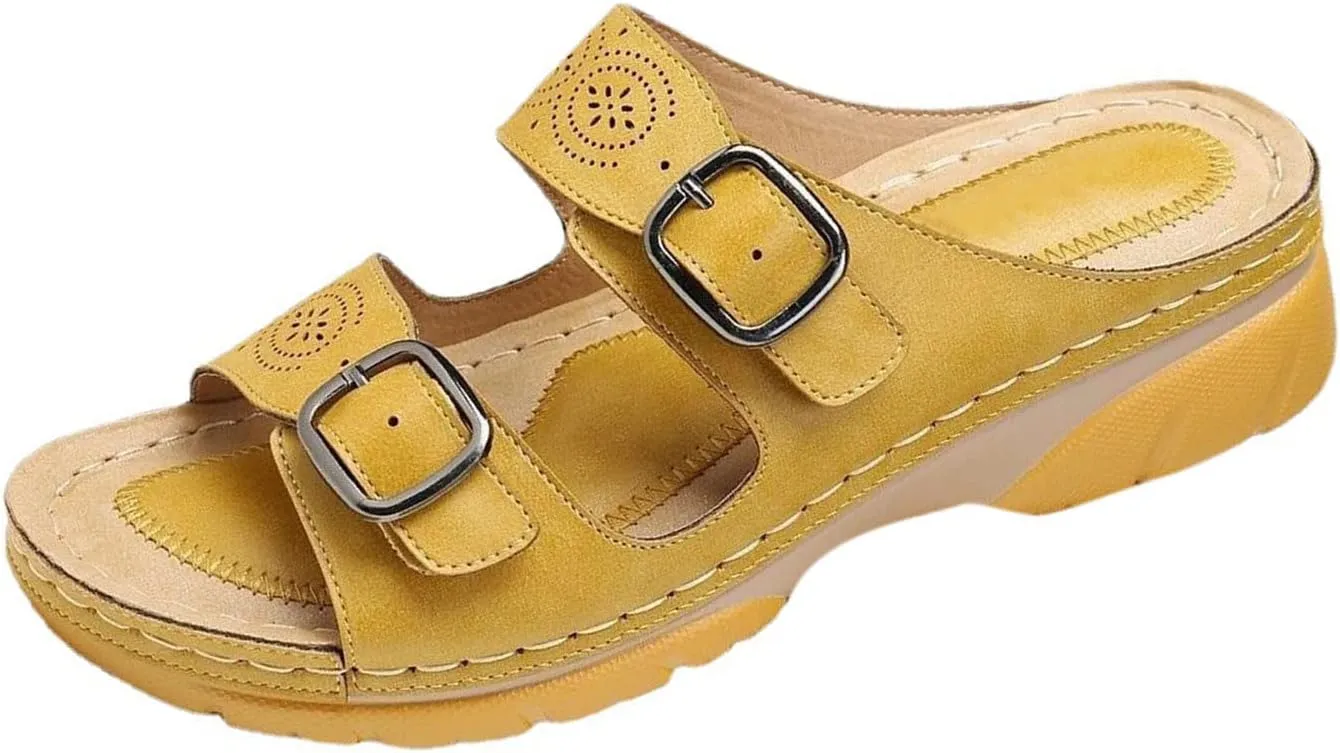 Womens Sandals Platform Slip On Slippers Two Strap Open Toed Lightweight Wedge Comfort Flat Slide Sandals Walking Shoes