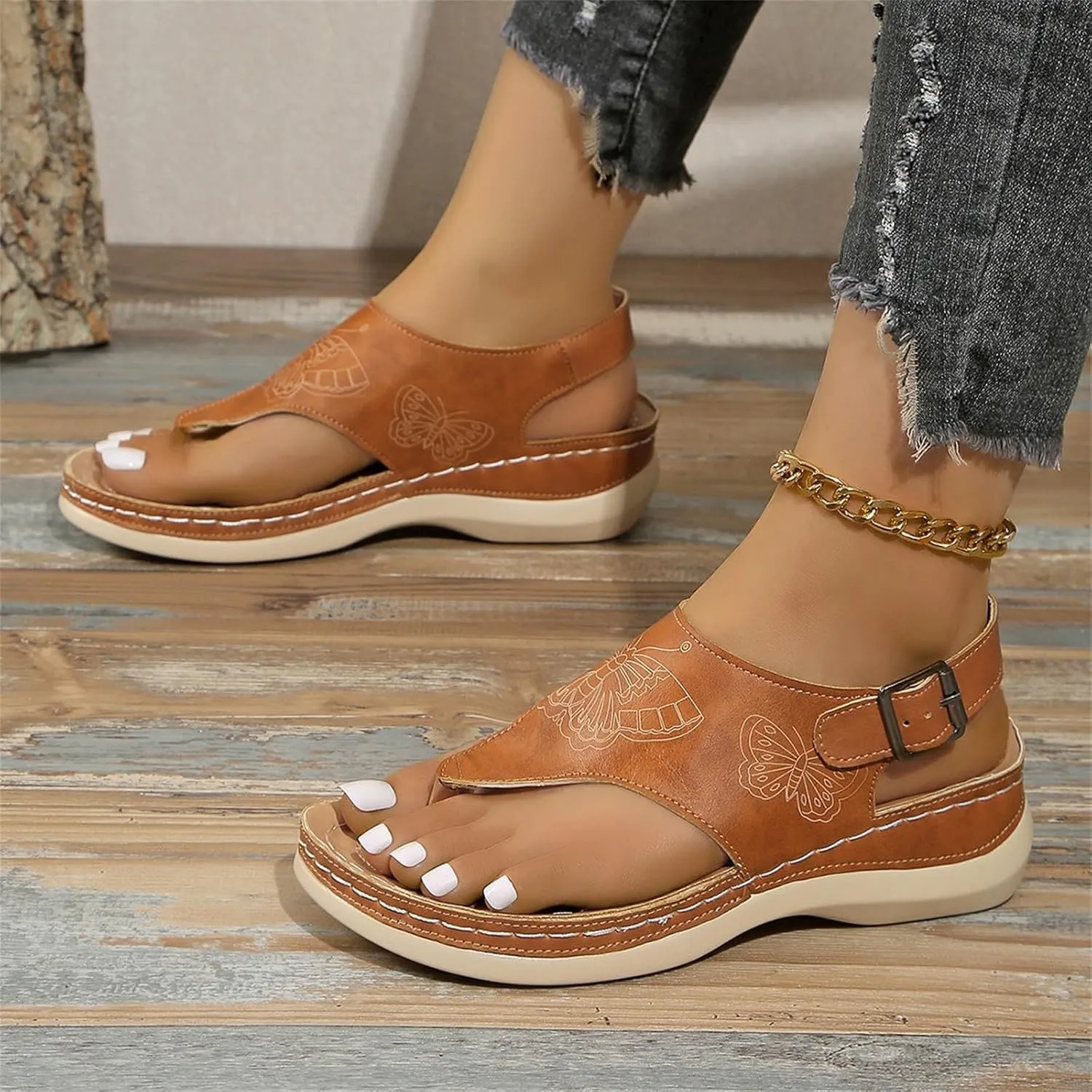 Womens Sandals Summer 2025 Comfortable Sandals Arch Support Wedge Flip Flops Wide Width Sandal Summer Beach Platform Slip-on Orthopedic Shoes Casual Dressy Wear 2025