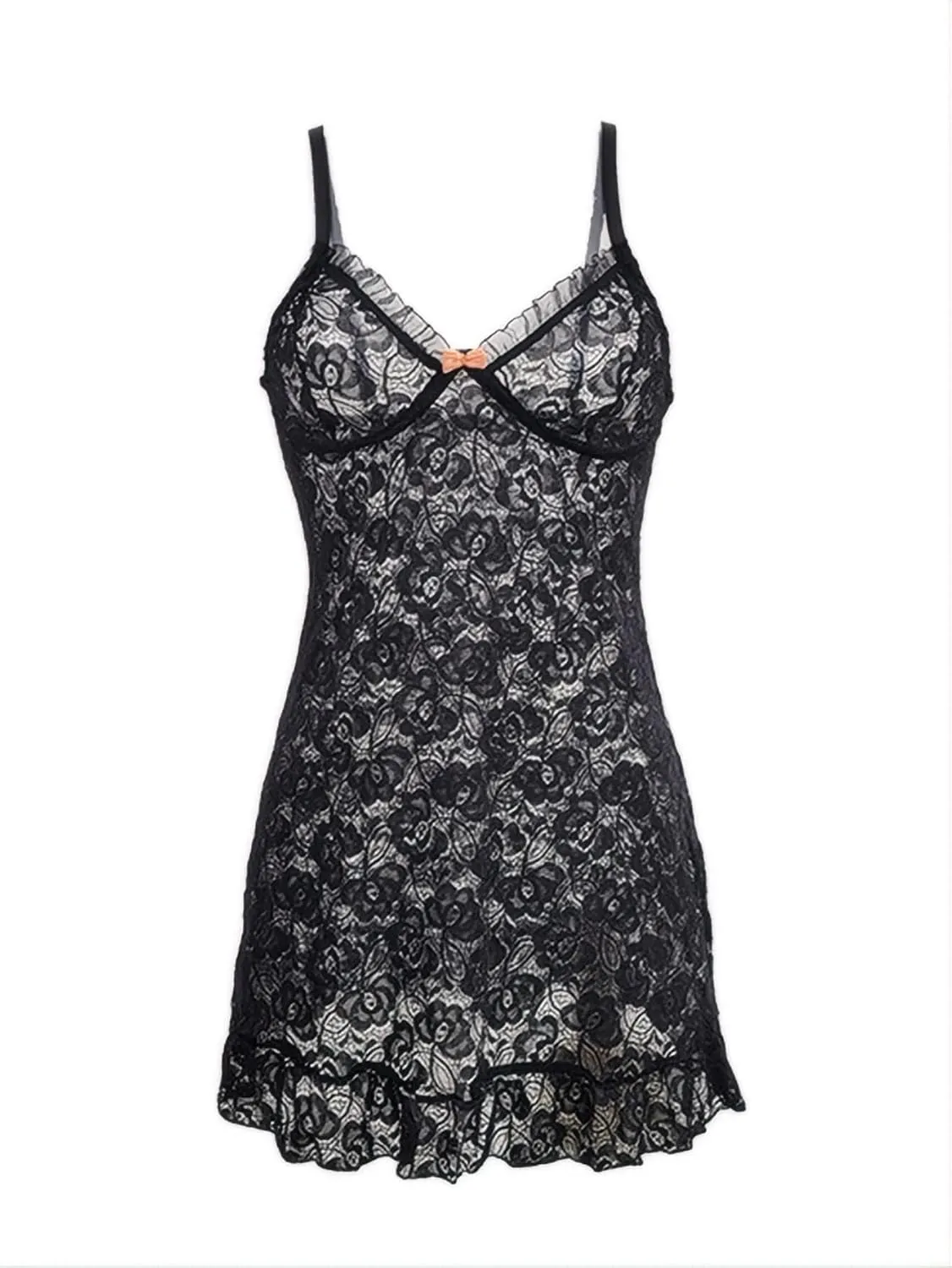 Women's Sexy Lace Floral Cami Mini Dress Ruffle Hem Sleeveless Loungwear
