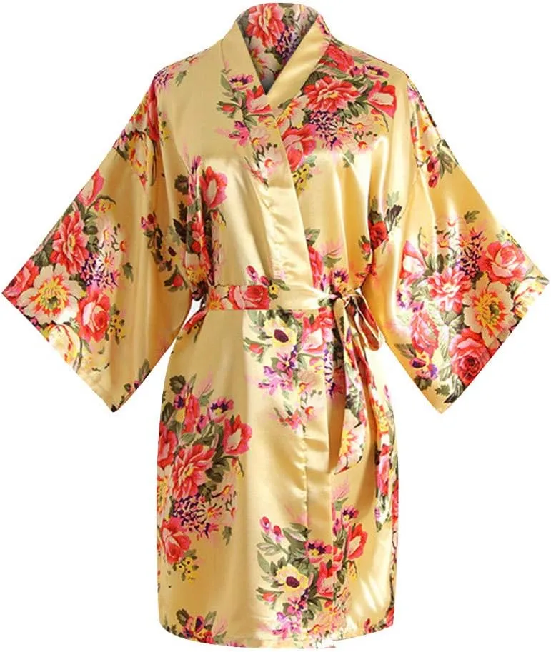 Women's Sexy Print Blossom Kimono Dressing Sleepwear Gown Bath Robe Lingerie Nightdress Pajamas