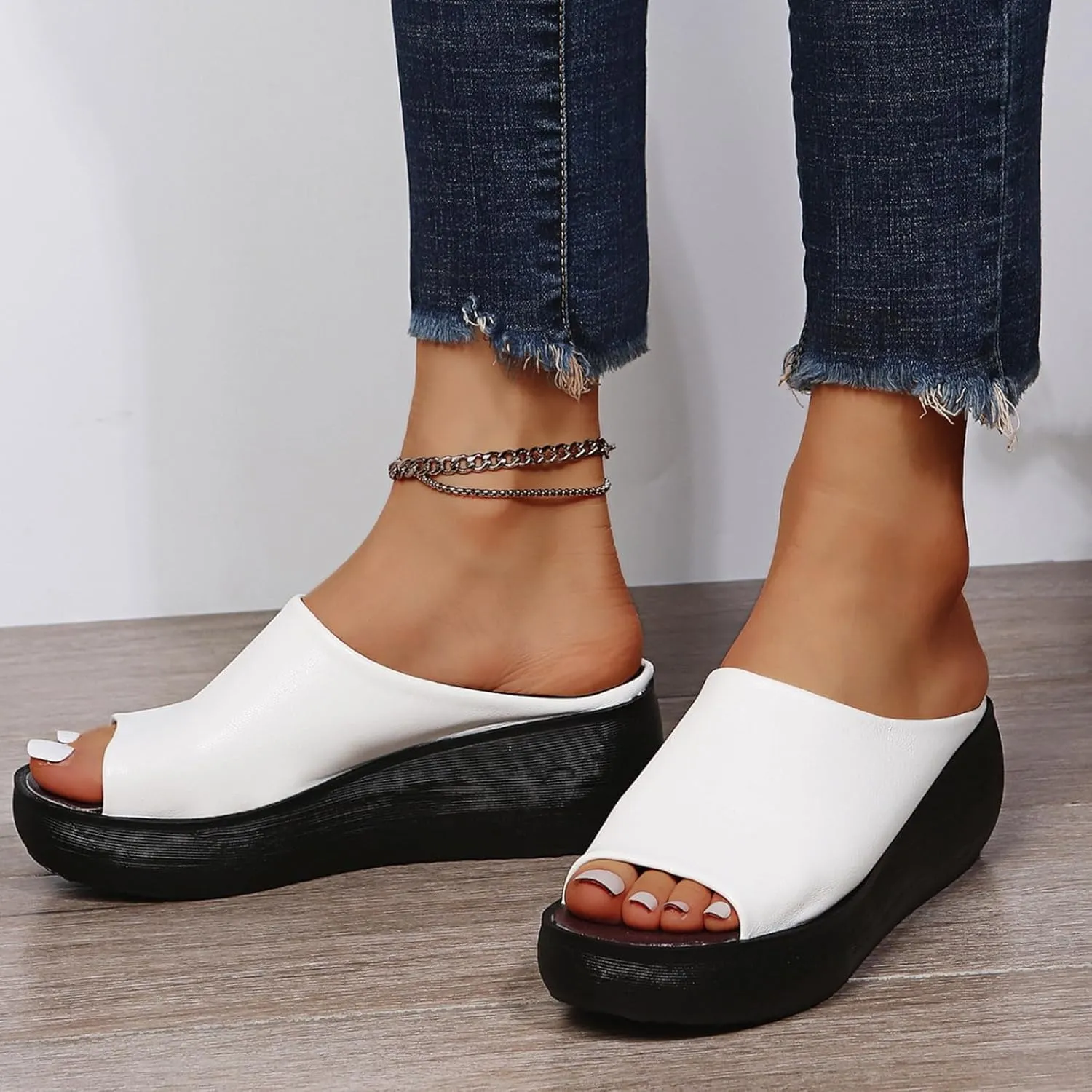 Women's Slip-On Platform Wedge High Heel Sandals Comfortable Soft Fashion Open Toe Slippers Casual Outdoor Shoes Orthopedic Summer Orthotic Leather Wedges Dressy Arch Support Slip New Slides