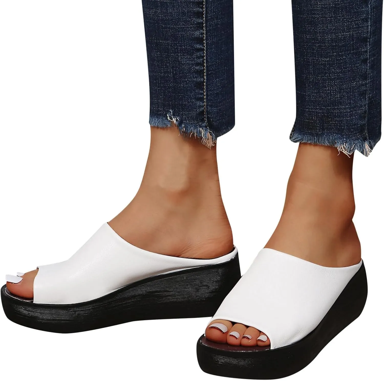 Women's Slip-On Platform Wedge High Heel Sandals Comfortable Soft Fashion Open Toe Slippers Casual Outdoor Shoes Orthopedic Summer Orthotic Leather Wedges Dressy Arch Support Slip New Slides