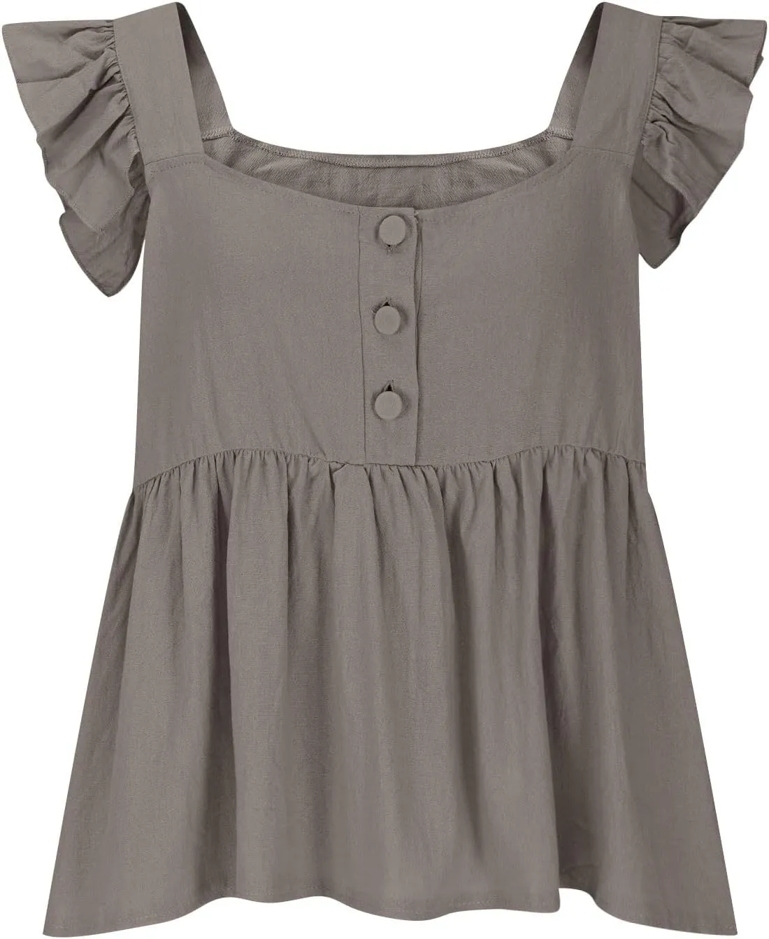 Women's Smocked Peplum Tops Solid Color Cute Square Neck Ruffle Sleeveless Shirts Casual Fashion Loose Fit Blouse