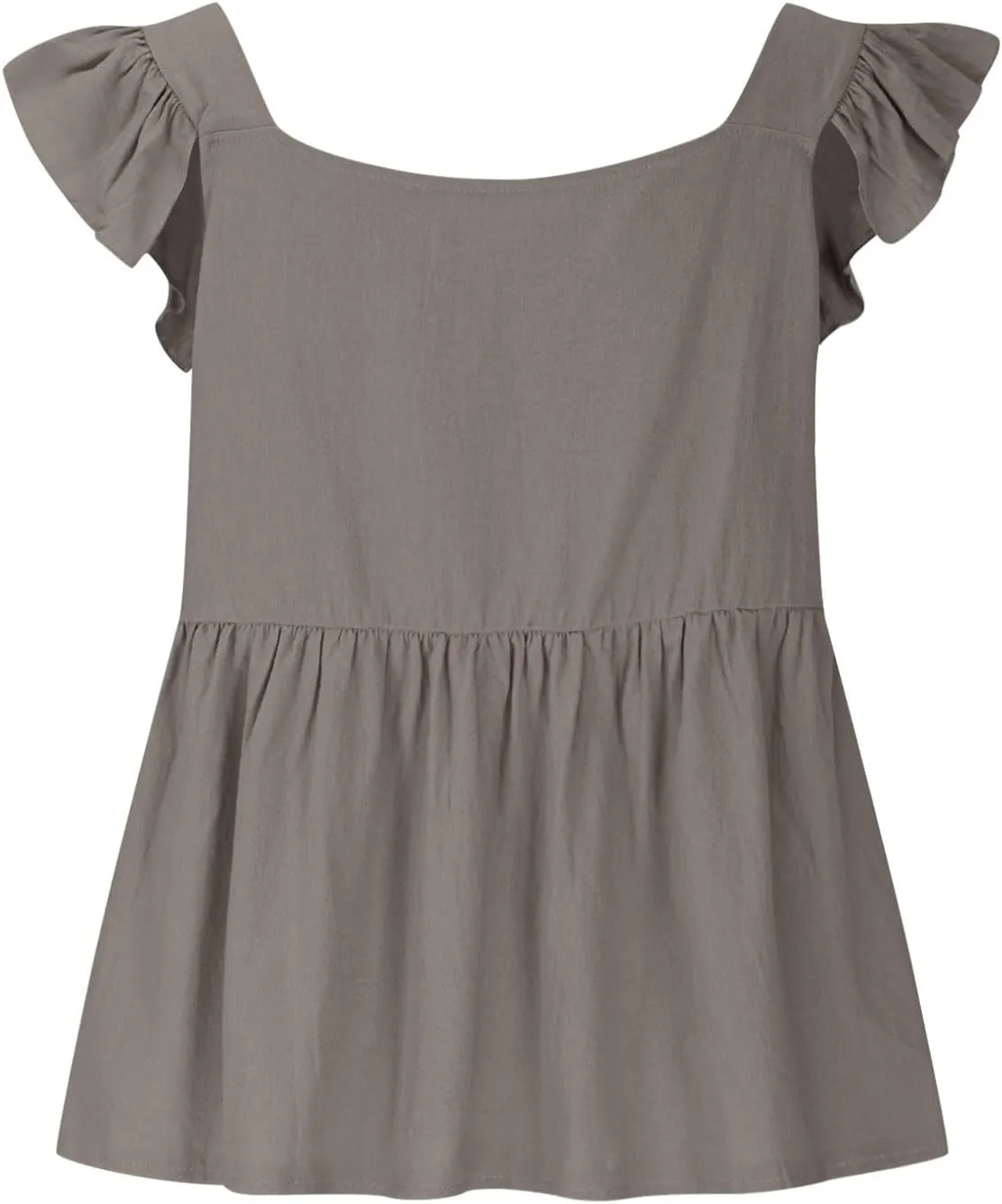 Women's Smocked Peplum Tops Solid Color Cute Square Neck Ruffle Sleeveless Shirts Casual Fashion Loose Fit Blouse