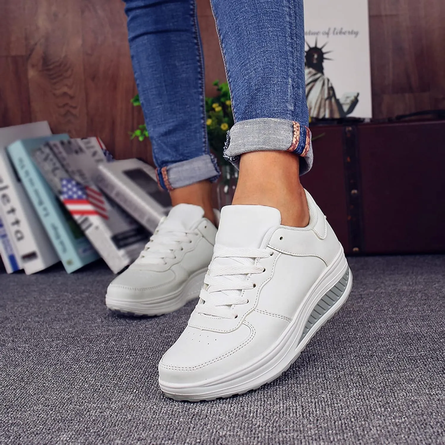 Women's Sneakers Size 10 1/2 Zapatos Ortop??Dicos De Mujeres Women's Tennis Shoes Size 9 Walking Women's High Top Wedge Fashion Sneakers Hidden Heel Tenis para Caminar Y Correr De Mujer Comodos