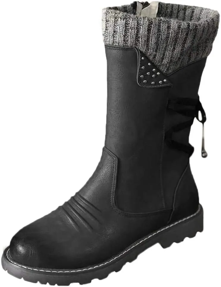Womens Snow Boots 8.5 Wide Wide Foot Snow Boot for Women Women Platform Lace Up Winter Faux Fur Short Snow Boots Women's Winter Boots Black Womens Waterproof Winter Sneaker Boots