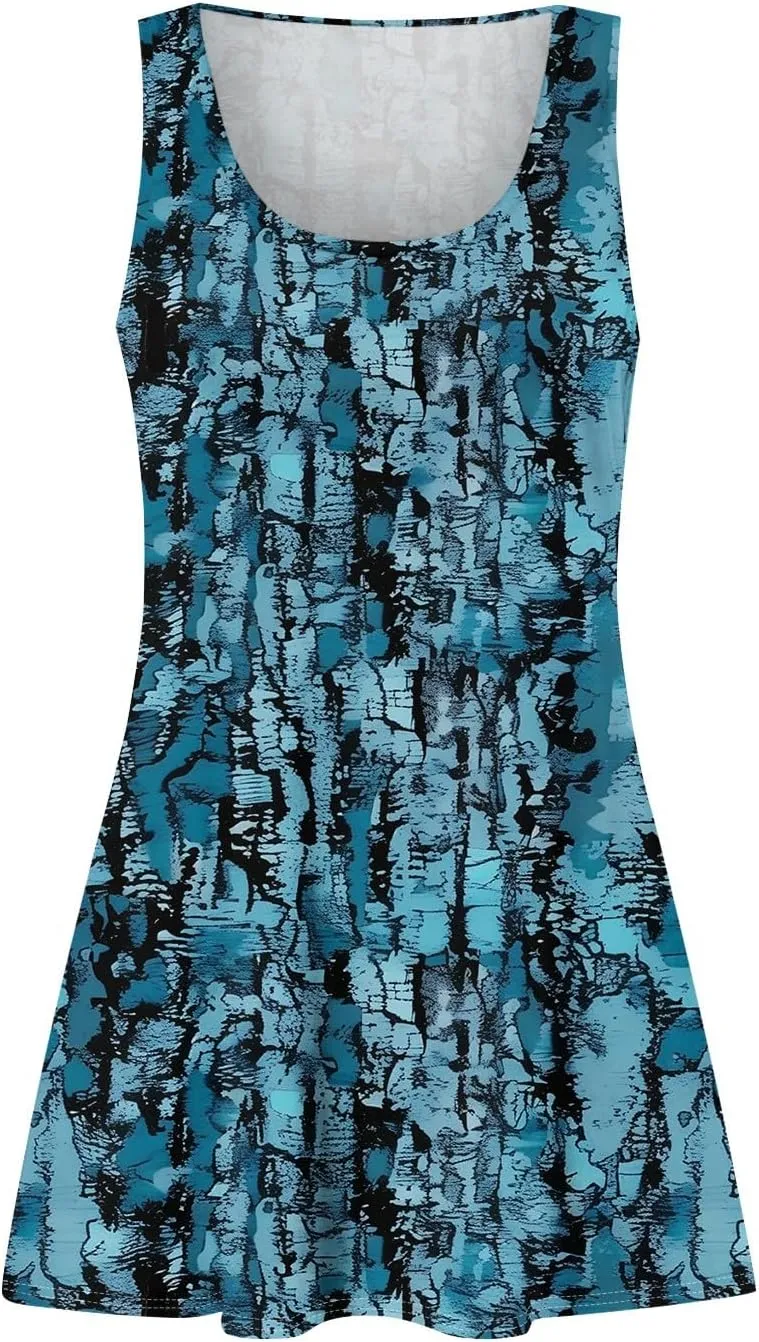 Womens Summer Dresses 2025 Boho Casual Loose U Neck Sleeveless Sundresses Beach Dress with Pockets