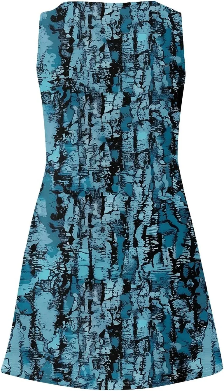 Womens Summer Dresses 2025 Boho Casual Loose U Neck Sleeveless Sundresses Beach Dress with Pockets