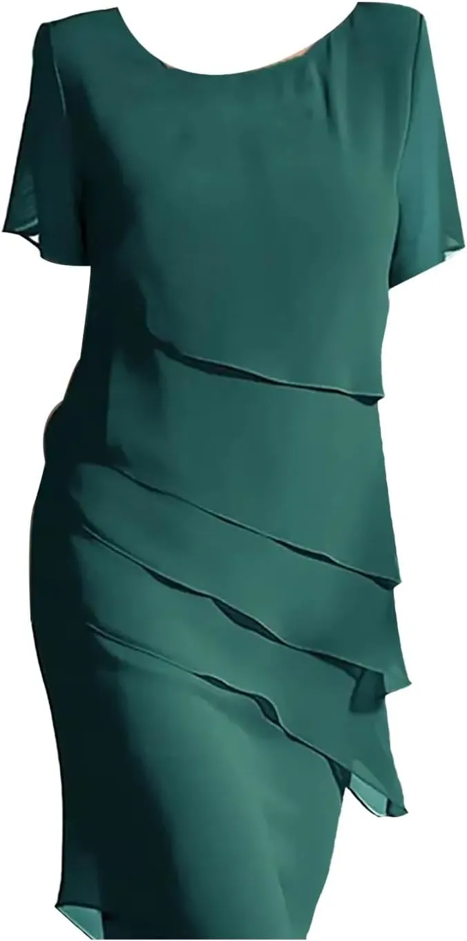 Women's Summer Dresses 2025 Elegance Round Neck Chiffon Ruffle Bodycon Cocktail Party Vacation Mini Dress for Women