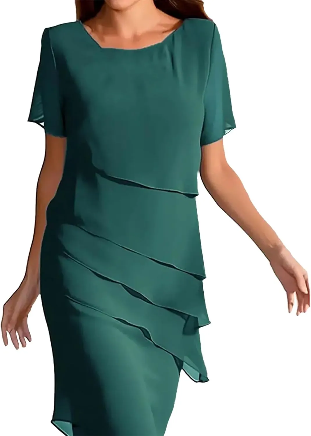 Women's Summer Dresses 2025 Elegance Round Neck Chiffon Ruffle Bodycon Cocktail Party Vacation Mini Dress for Women