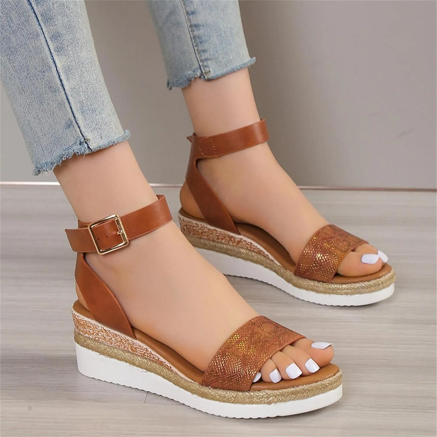 Womens Summer Fashion Open Toe Breathable Flatform Wedge Heel Sandals Thick Sole Non Slip Shoes with Arch Support for Comfort Walk Ankle Elastic Nude Dressy Fashion fluffy men's leather G38-Black
