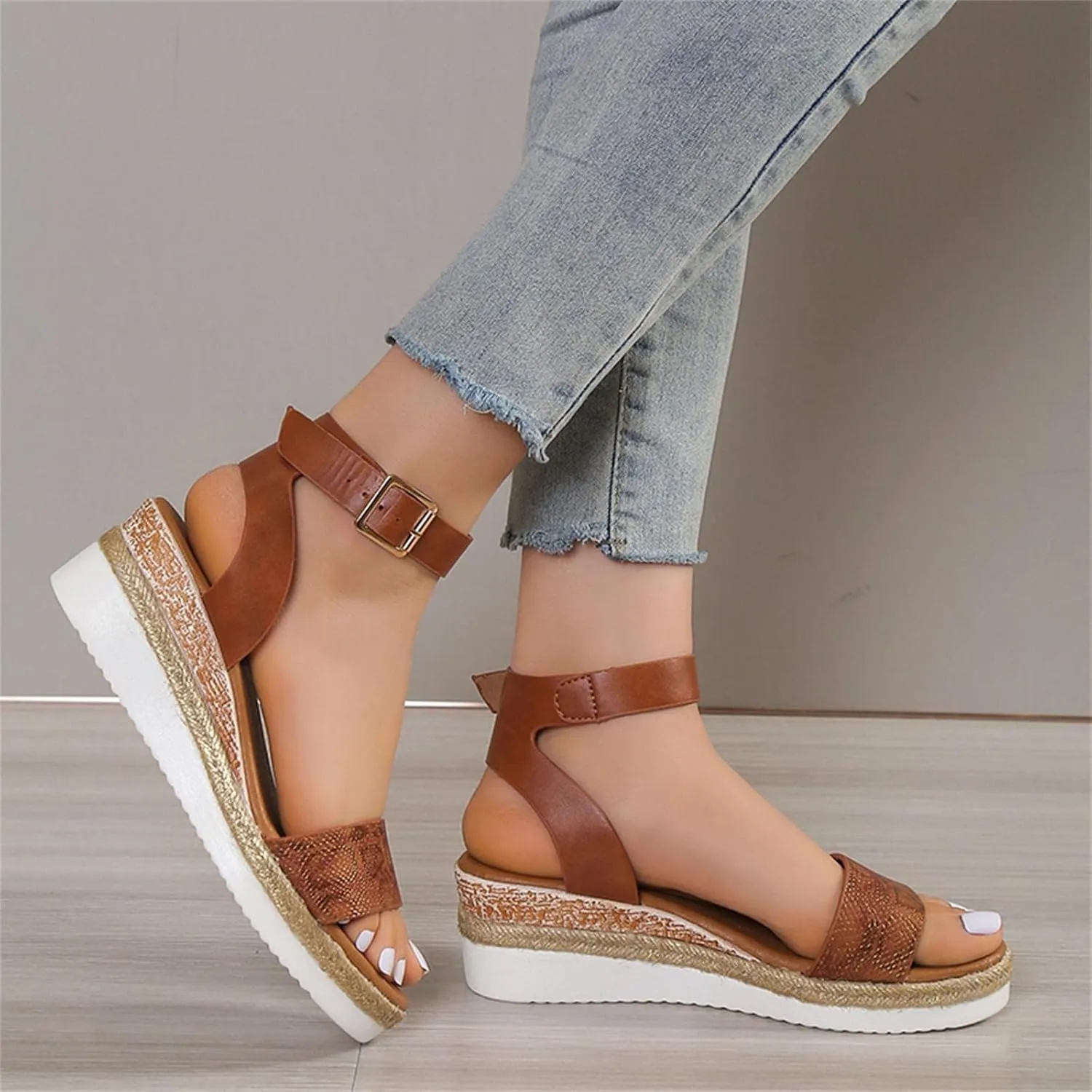 Womens Summer Fashion Open Toe Breathable Flatform Wedge Heel Sandals Thick Sole Non Slip Shoes with Arch Support for Comfort Walk Ankle Elastic Nude Dressy Fashion fluffy men's leather G38-Black