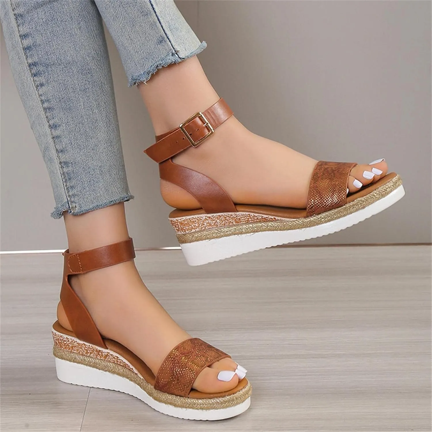 Womens Summer Fashion Open Toe Breathable Flatform Wedge Heel Sandals Thick Sole Non Slip Shoes with Arch Support for Comfort Walk Ankle Elastic Nude Dressy Fashion fluffy men's leather G38-Black