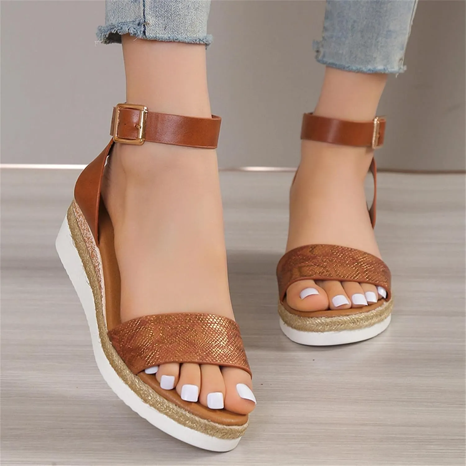 Womens Summer Fashion Open Toe Breathable Flatform Wedge Heel Sandals Thick Sole Non Slip Shoes with Arch Support for Comfort Walk Ankle Elastic Nude Dressy Fashion fluffy men's leather G38-Black