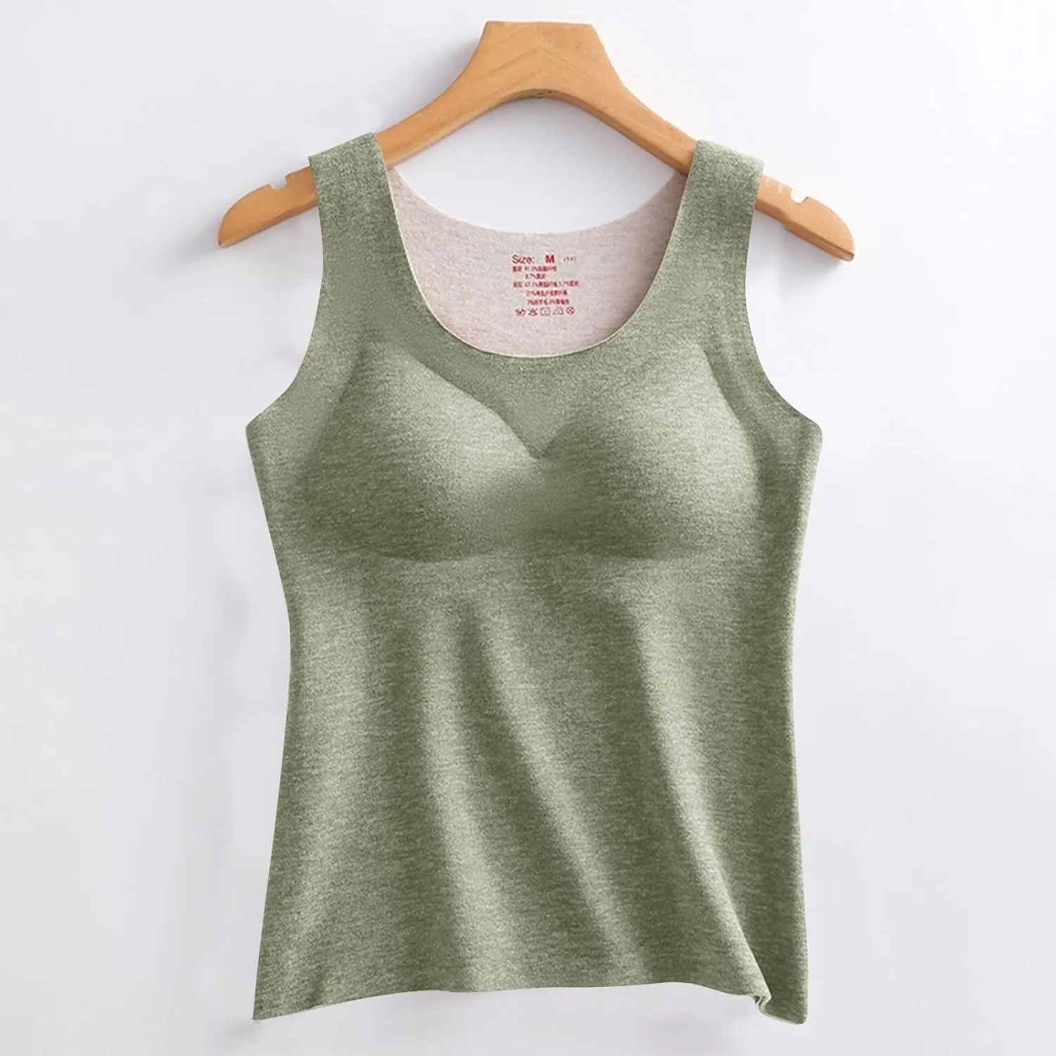 Women's Thermal Underwear Tops, Built in Bra Fleece Lined Tank Top, Basic Warm Base Layer Ultra Soft Camisole Vests