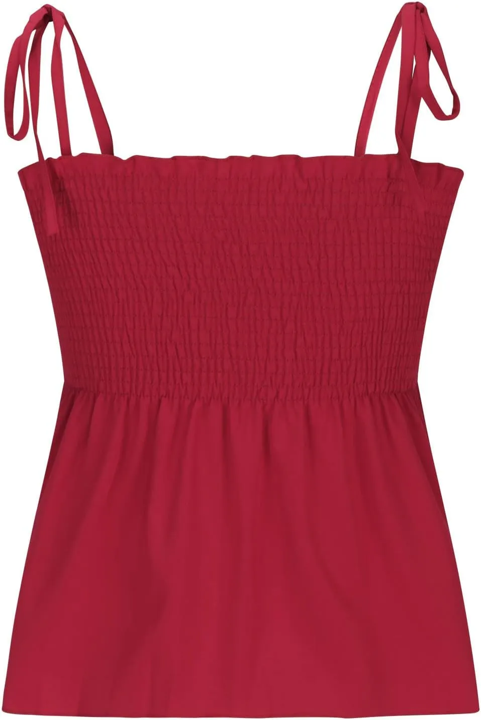 Women's Tie Shoulder Frill Shirred Ruffle Hem Tops Solid Sleeveless Strappy Cami Blouse Peplum Top