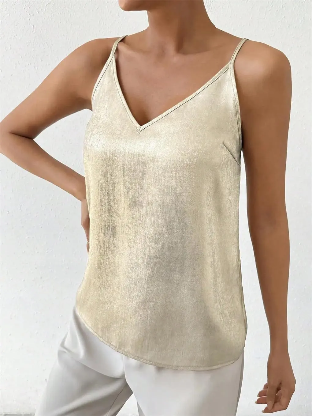 Women's V-Neck Solid Color Casual Satin Tie-Dye Camisole Top