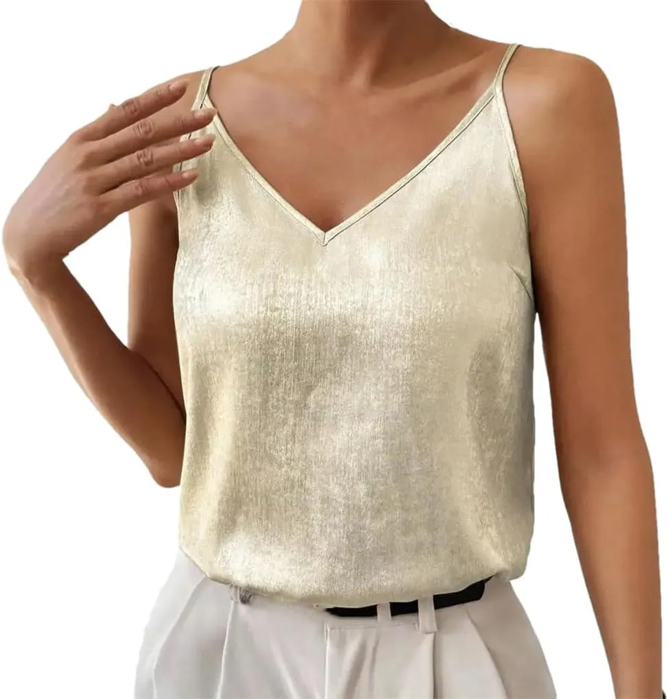 Women's V-Neck Solid Color Casual Satin Tie-Dye Camisole Top