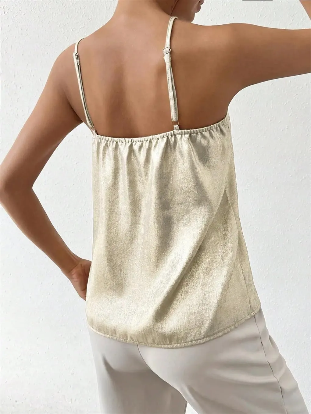 Women's V-Neck Solid Color Casual Satin Tie-Dye Camisole Top