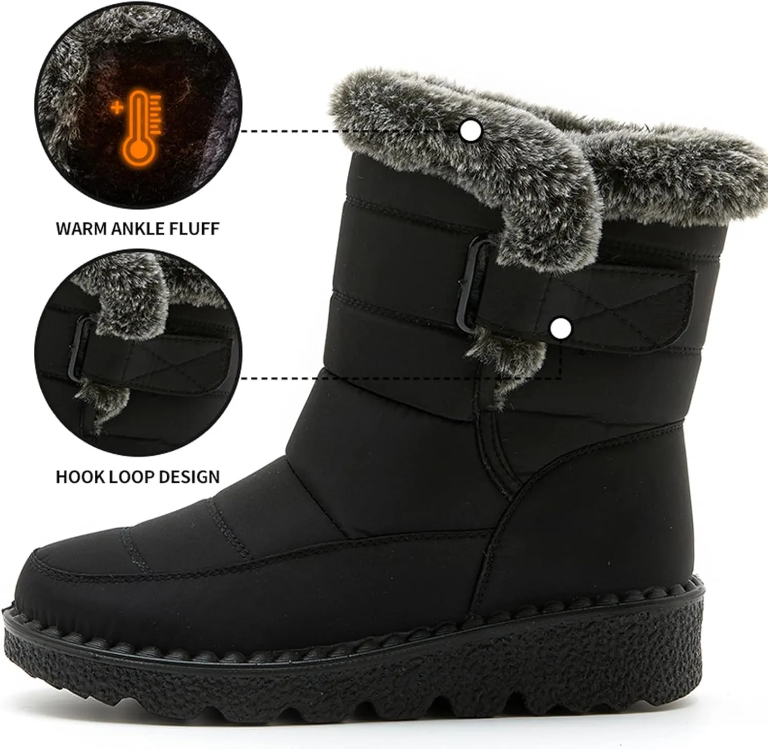 Women's Wide Width Tall Snow Boots Wide Foot Snow Boot for Women Slip on Boots for Women Ankle Booties Winter Womens Size 11 Wide Waterproof Boots Cute Waterproof Black Womens Boots