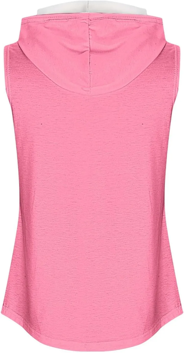 Womens Workout Hooded Tank Tops Drawstring Loose Fit Running Gym Sleeveless Hoodie Tee Shirts 2025 Summer