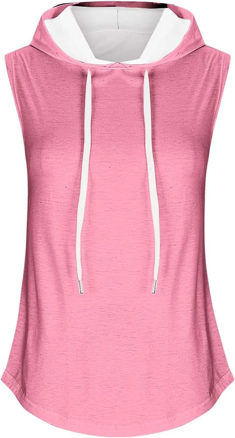 Womens Workout Hooded Tank Tops Drawstring Loose Fit Running Gym Sleeveless Hoodie Tee Shirts 2025 Summer