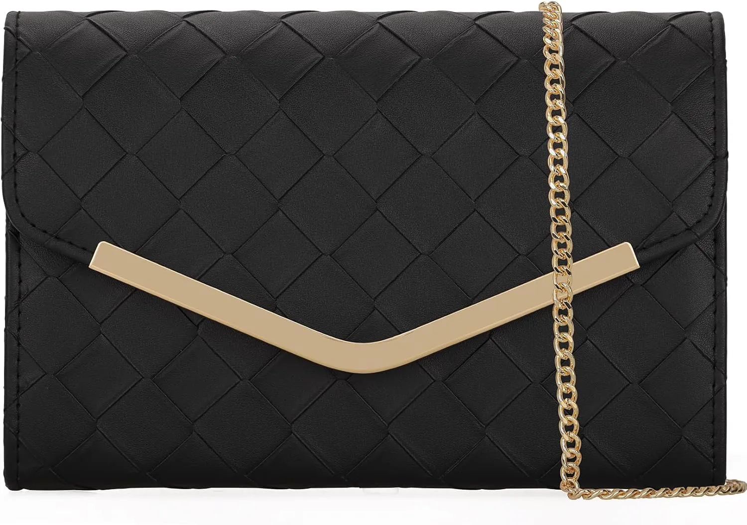 Womens Woven Evening Bag Faux Leather Crossbody Clutch Purse Envelope Handbag for Wedding Prom Party