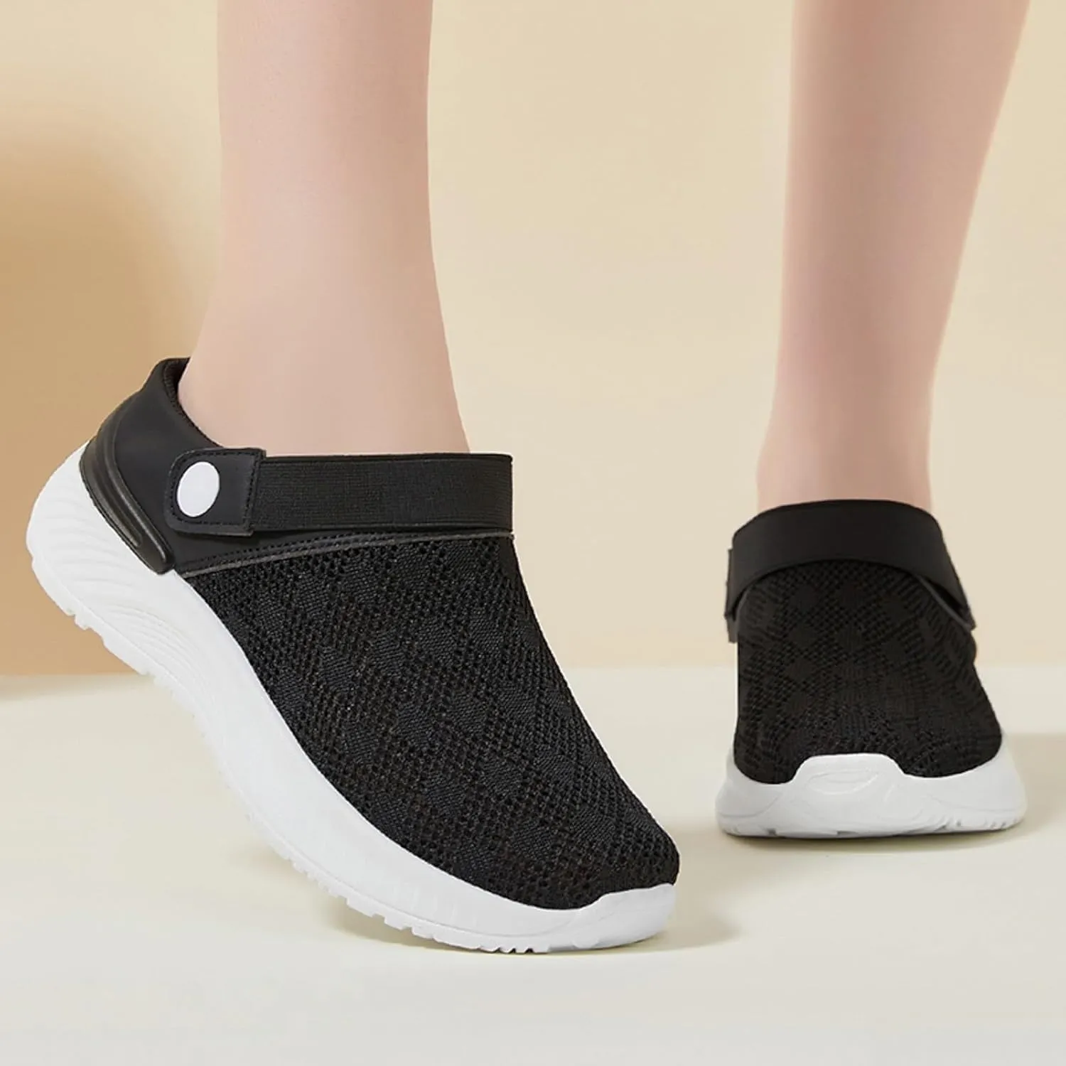 Women's Woven Orthopedic Breathable Shoes Go Walking Slip on Diabetic Foam Shoes Hands Free Slip in Sneakers Arch Support