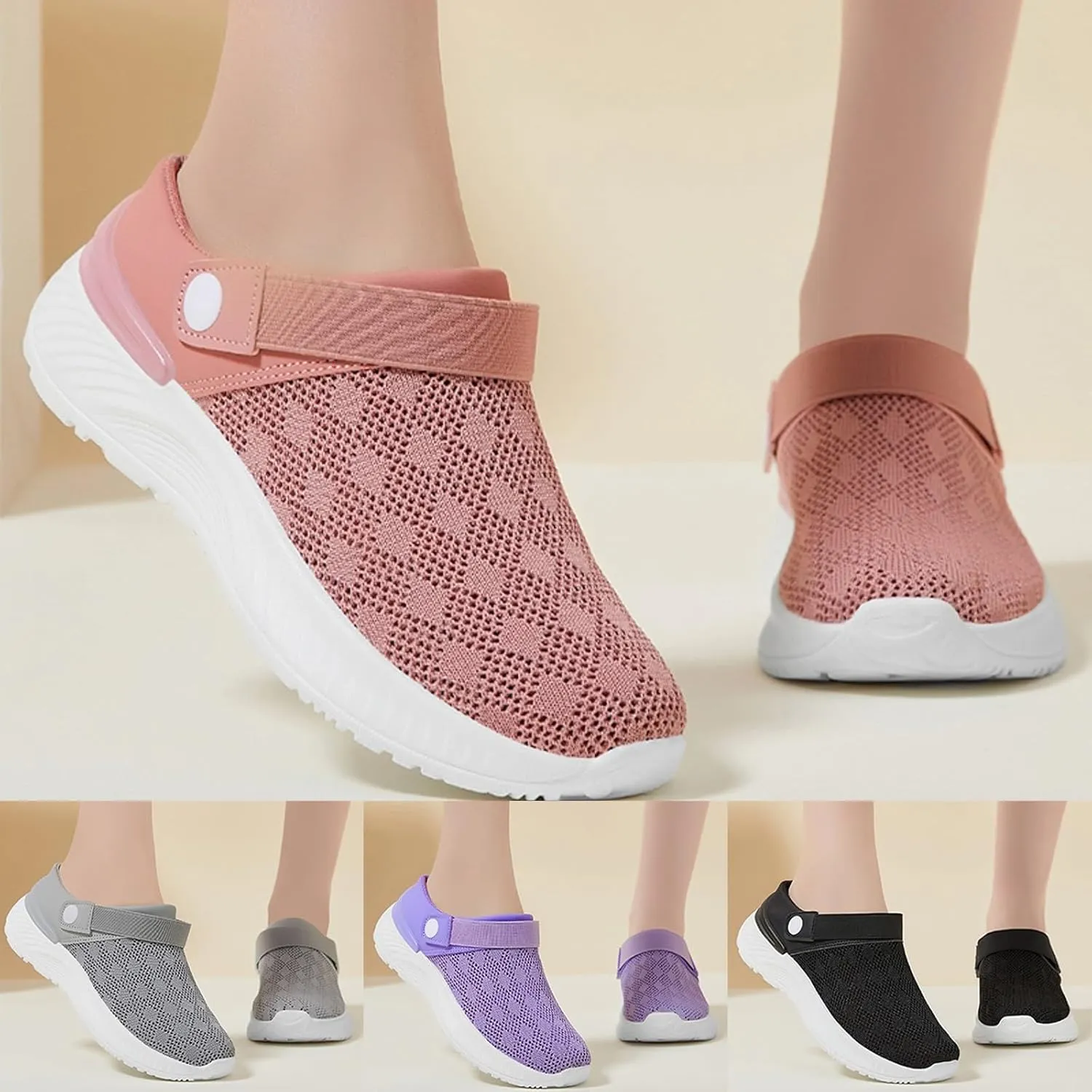Women's Woven Orthopedic Breathable Shoes Go Walking Slip on Diabetic Foam Shoes Hands Free Slip in Sneakers Arch Support