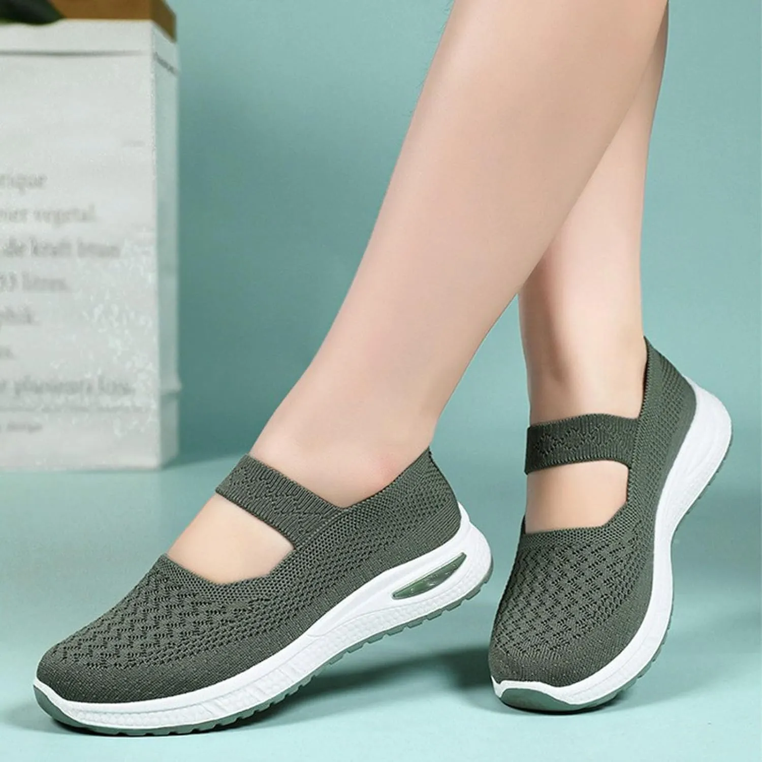 Women's Woven Orthopedic Breathable Shoes Go Walking Slip on Diabetic Foam Shoes Hands Free Slip in Sneakers Arch Support