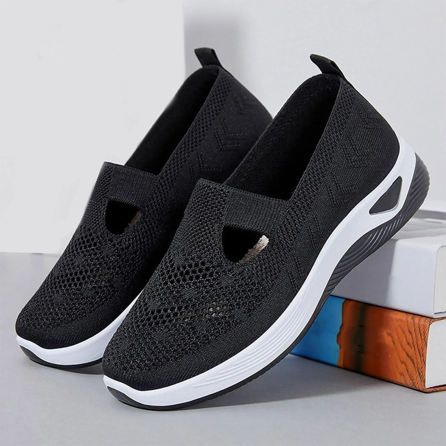 Women's Woven Orthopedic Breathable Soft Shoes in Sneakers Arch Support, Diabetes Foam Shoes Walking Anti-Skid Sports Shoes