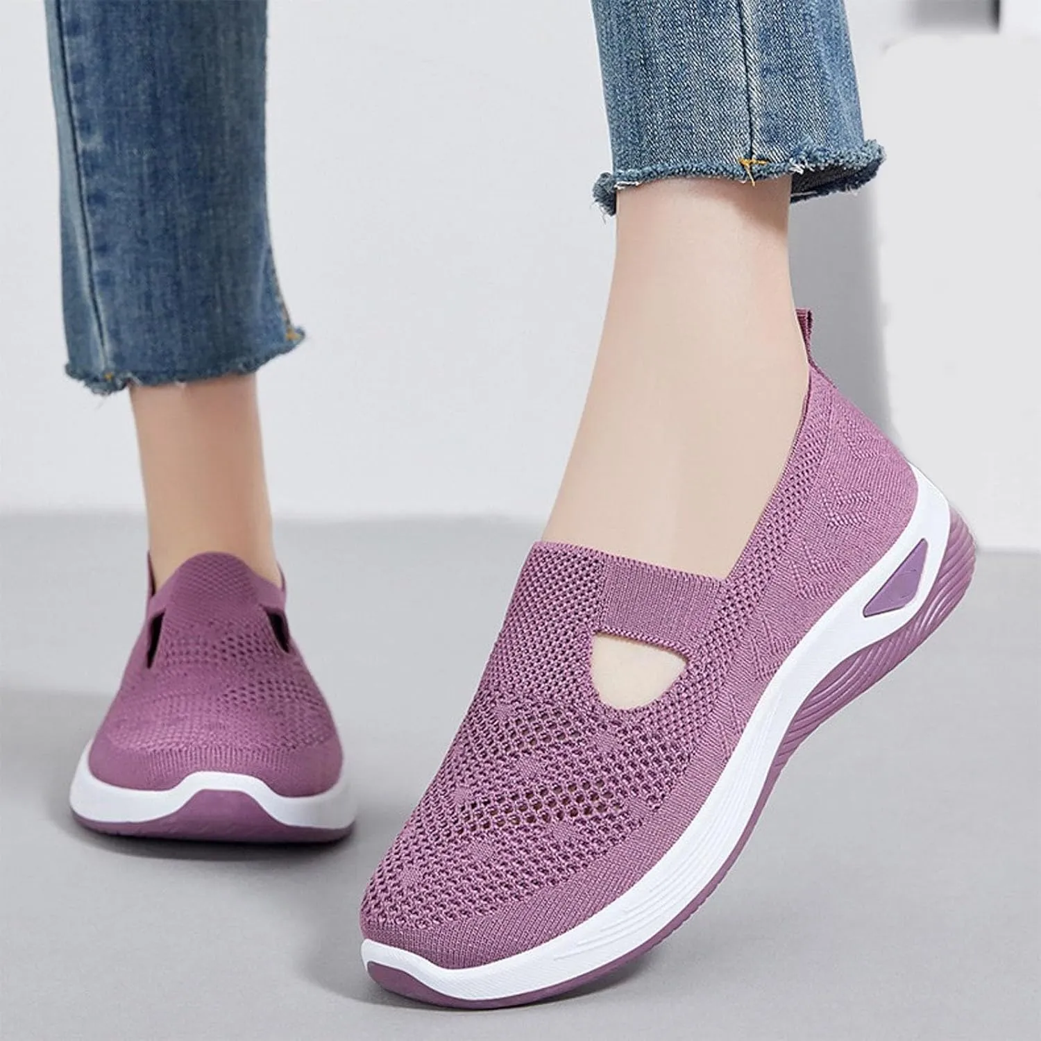 Women's Woven Orthopedic Breathable Soft Shoes in Sneakers Arch Support, Diabetes Foam Shoes Walking Anti-Skid Sports Shoes