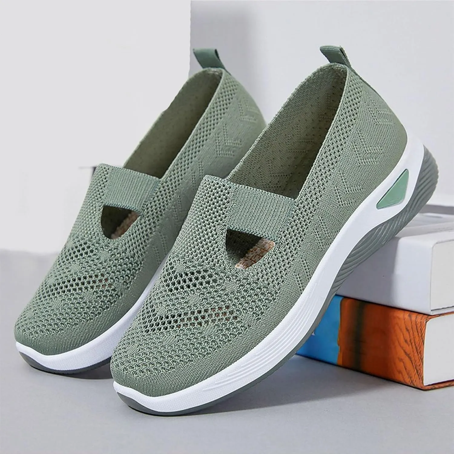 Women's Woven Orthopedic Breathable Soft Shoes in Sneakers Arch Support, Diabetes Foam Shoes Walking Anti-Skid Sports Shoes
