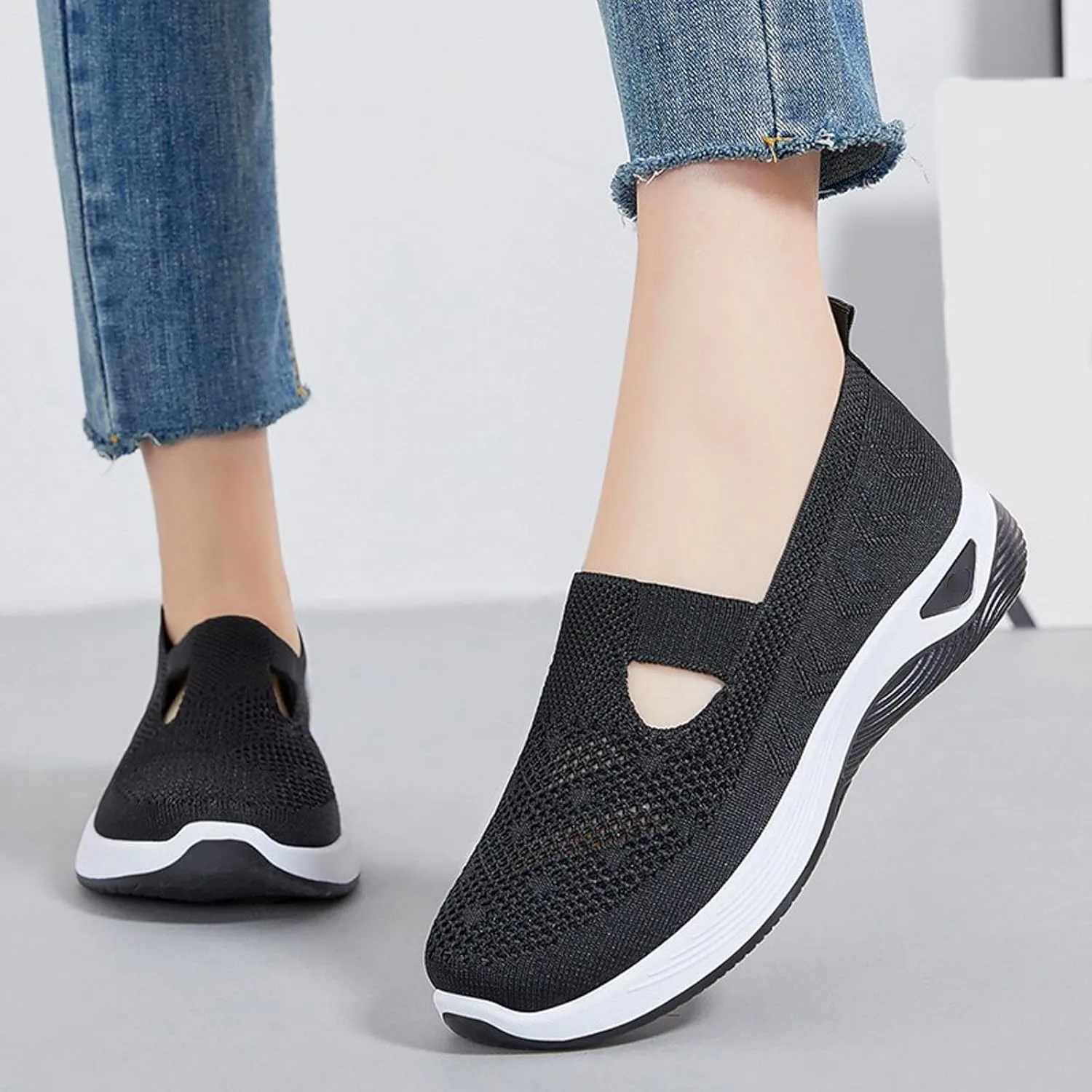 Women's Woven Orthopedic Breathable Soft Shoes in Sneakers Arch Support, Diabetes Foam Shoes Walking Anti-Skid Sports Shoes