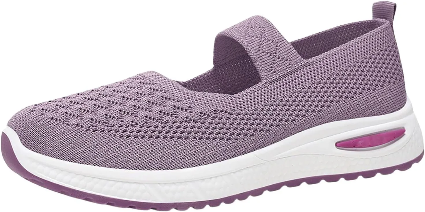 Women's Woven Orthopedic Breathable Soft Sole Shoes, 2024 Women's Comfort Sneakers Go Walking Slip on Diabetic Foam Shoes