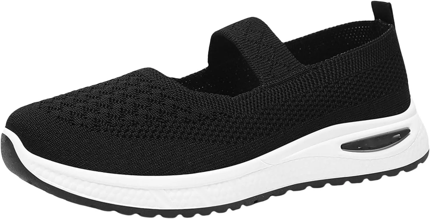 Women's Woven Orthopedic Breathable Soft Sole Shoes, 2024 Women's Comfort Sneakers Go Walking Slip on Diabetic Foam Shoes