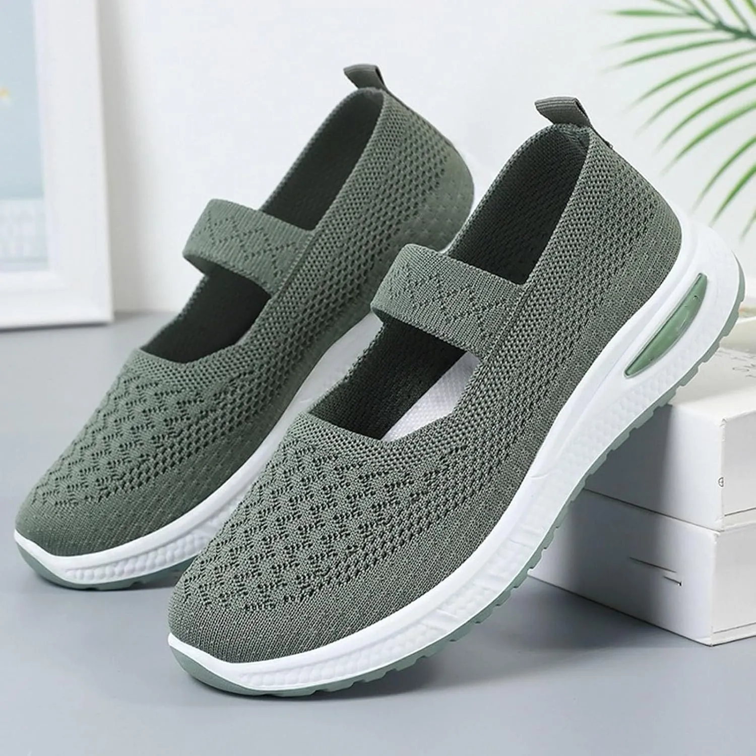 Women's Woven Orthopedic Breathable Soft Sole Shoes, 2024 Women's Comfort Sneakers Go Walking Slip on Diabetic Foam Shoes
