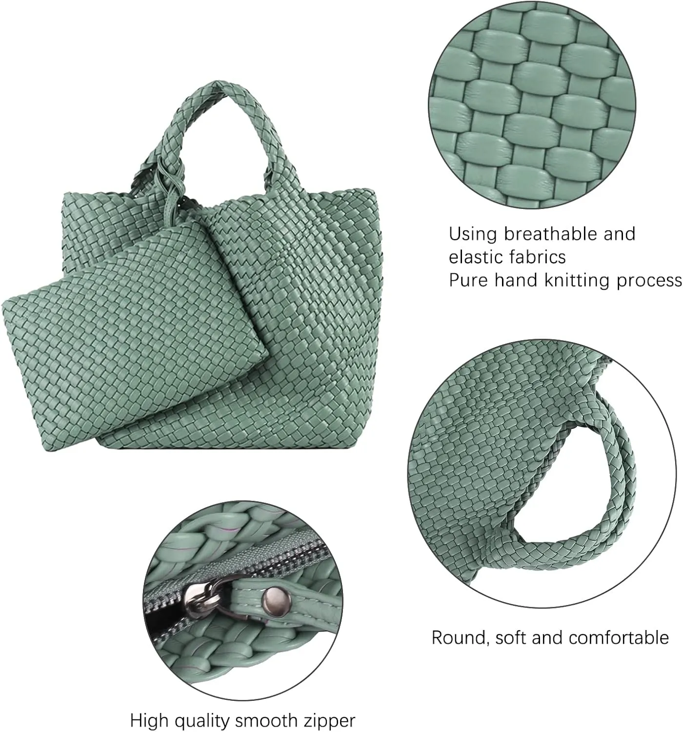 Woven Bag for Women Large Tote Bag with Clutch PU Leather Handwoven Beach Bag Satchel Handmade Casual Purses