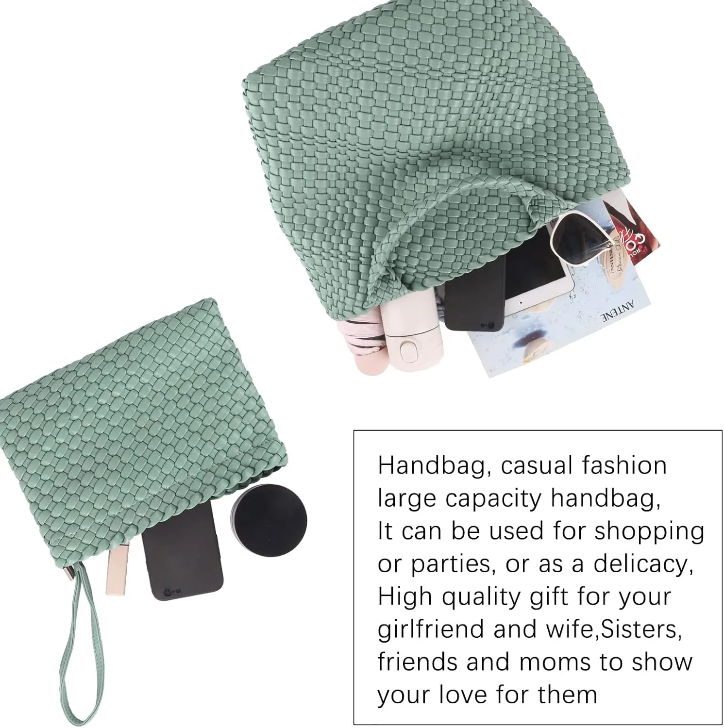 Woven Bag for Women Large Tote Bag with Clutch PU Leather Handwoven Beach Bag Satchel Handmade Casual Purses