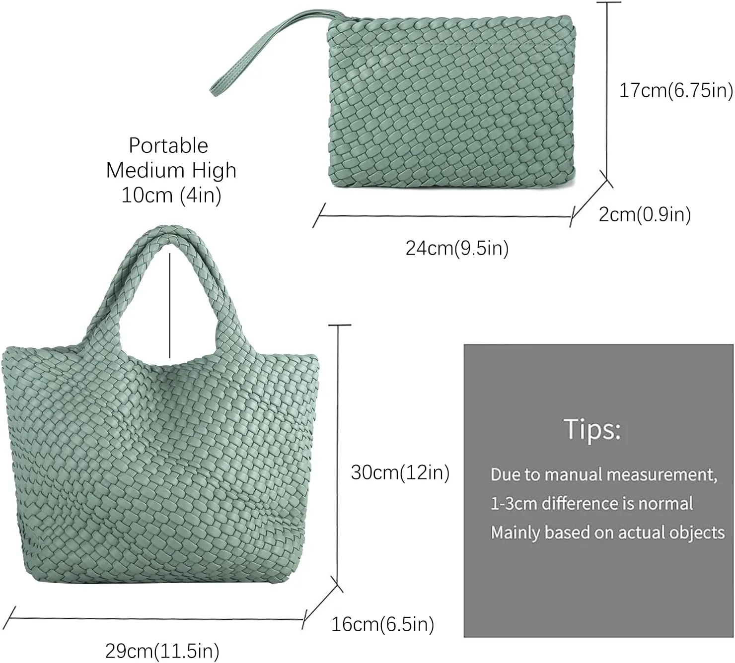 Woven Bag for Women Large Tote Bag with Clutch PU Leather Handwoven Beach Bag Satchel Handmade Casual Purses