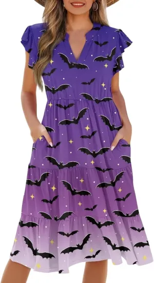 Youngerbaby Women Tank Dresses Midi Dress Loose Flutter Sleeve Summer Beach Dresses
