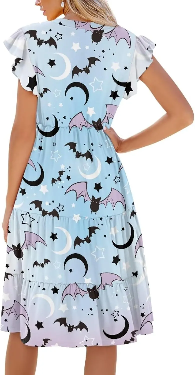 Youngerbaby Women Tank Dresses Midi Dress Loose Flutter Sleeve Summer Beach Dresses