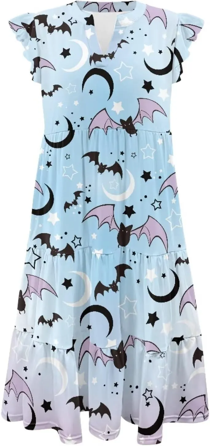 Youngerbaby Women Tank Dresses Midi Dress Loose Flutter Sleeve Summer Beach Dresses